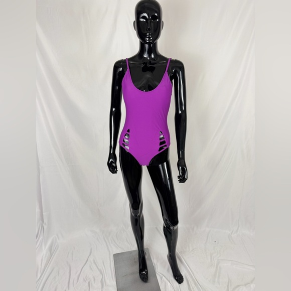 Emme Jordan Purple‎ One Piece Swimsuit Cutout Sides V Neck Size S - Picture 1 of 5